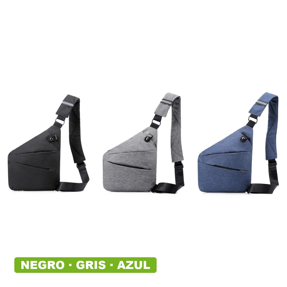 Disponible en negro, gris y azul